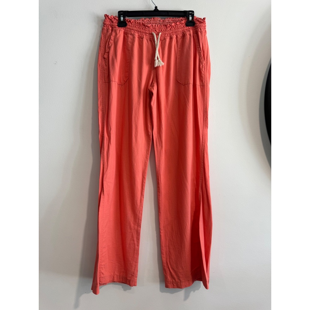 Kiss & Cry Linen Blend Wide Leg Pants Women Large Coral Smocked Waist